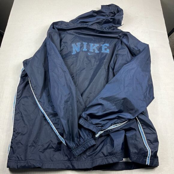 Nike Mens Zip Up Track Jacket Blue Hooded Training Retro Windbreaker Size LARGE - Picture 9 of 11